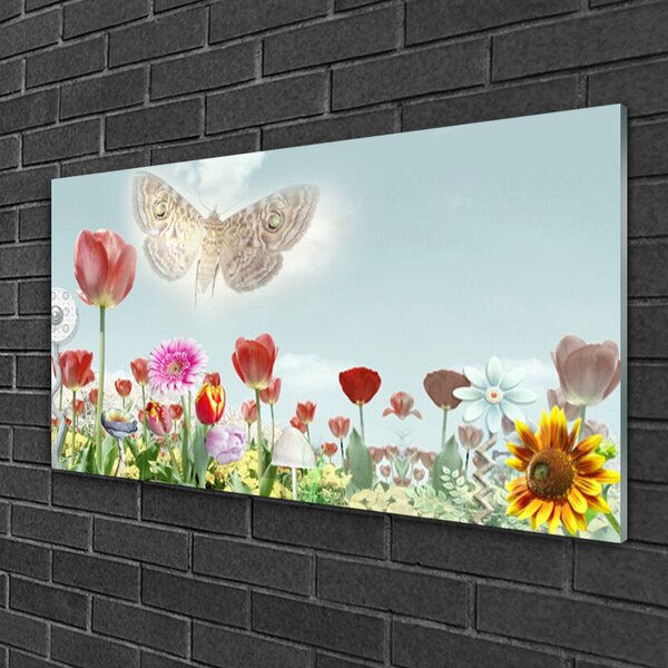 Quadro in vetro Fiori Pianta naturale 100x50 cm 2 appendini