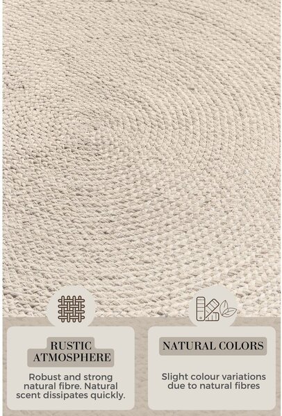 Tappeto rotondo color crema in iuta reversibile/tessuto a mano ø 100 cm Braided – Hanse Home