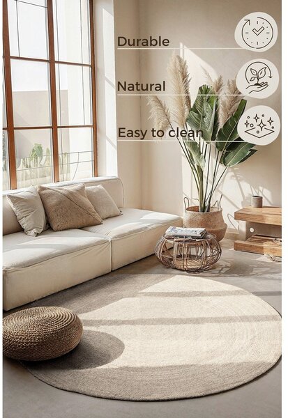 Tappeto rotondo color crema in iuta reversibile/tessuto a mano ø 100 cm Braided – Hanse Home