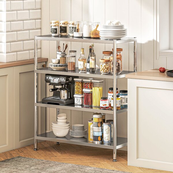 HOMCOM Scaffale da Cucina a 4 Livelli Regolabili su 10 Altezze Diverse, in Acciaio Inox, 91x40x108 cm, Argento | Aosom Italy