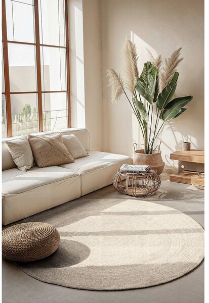 Tappeto rotondo color crema in iuta reversibile/tessuto a mano ø 100 cm Braided – Hanse Home