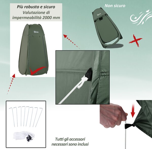 Outsunny Tenda da Doccia Pop Up Impermeabile in Poliestere e Plastica, 100x100x185 cm, Verde Militare