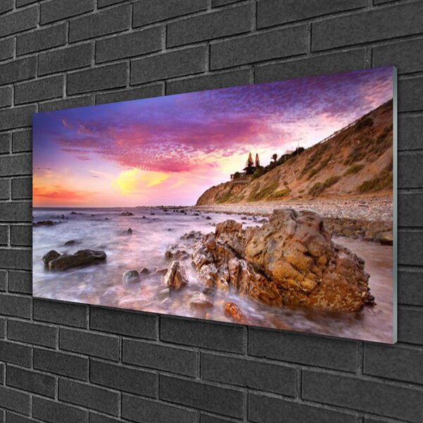 Quadro in vetro Paesaggio di pietre marine 100x50 cm 2 appendini