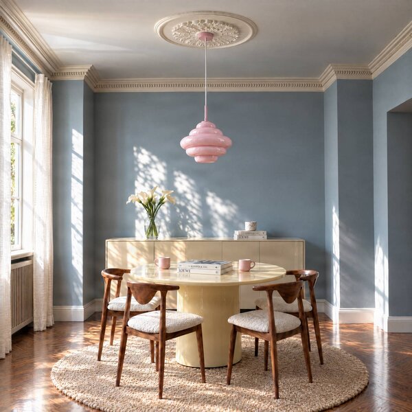 Lampada a sospensione Leilani Lucande, dimmerabile, Violetto / Fucsia / Rosa, Soggiorno / Sala da pranzo, Vetro, Design, Lampada a sospensione