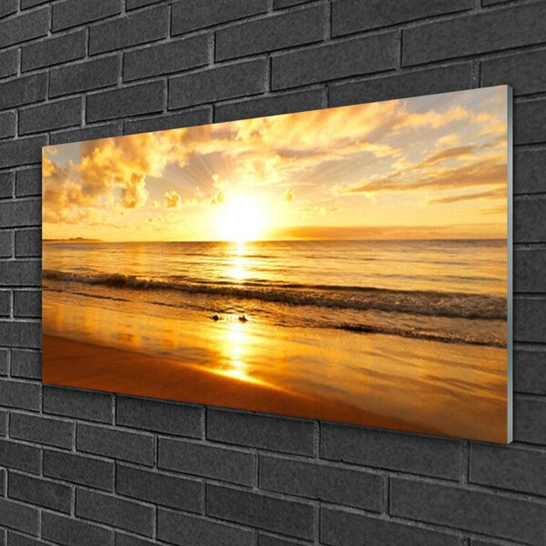 Quadro in vetro Paesaggio del sole del mare 100x50 cm 2 appendini