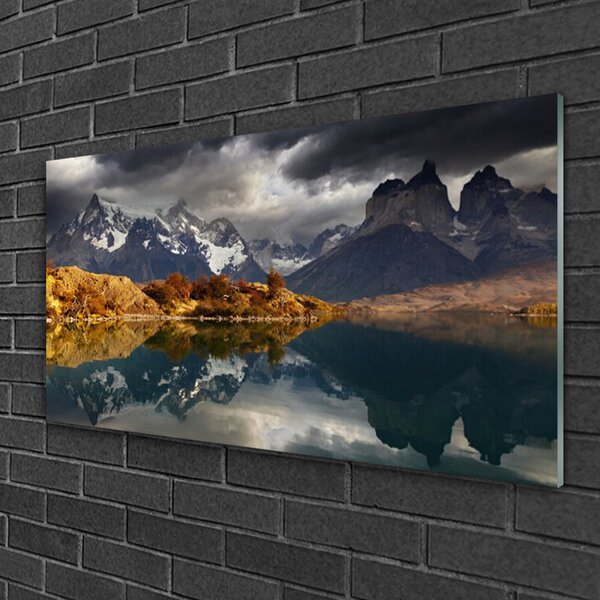 Quadro vetro Paesaggio del lago di montagna 100x50 cm 2 appendini