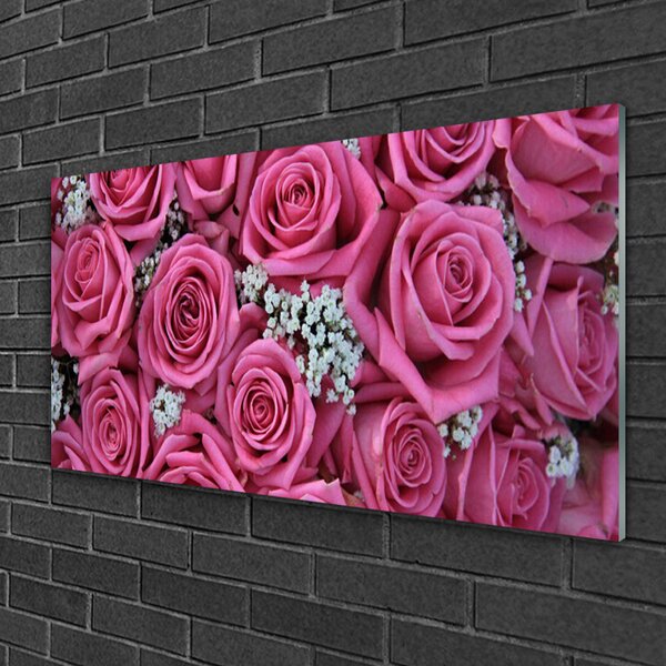 Quadro di vetro Rose Fiori Pianta 100x50 cm 2 appendini