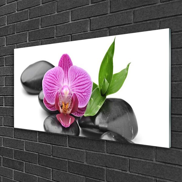 Quadro vetro Pietre di fiori d'arte 100x50 cm 2 appendini