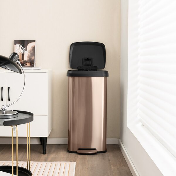 Costway Cestino dell'immondizia in acciaio inox con coperchio con chiusura automatica, Bidone della spazzatura 68L Rosa dorato