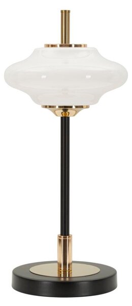 Lampada da tavolo vintage, vetro e ferro, diametro 22 cm, altezza 46 cm, nero e oro, design Mauro Ferretti