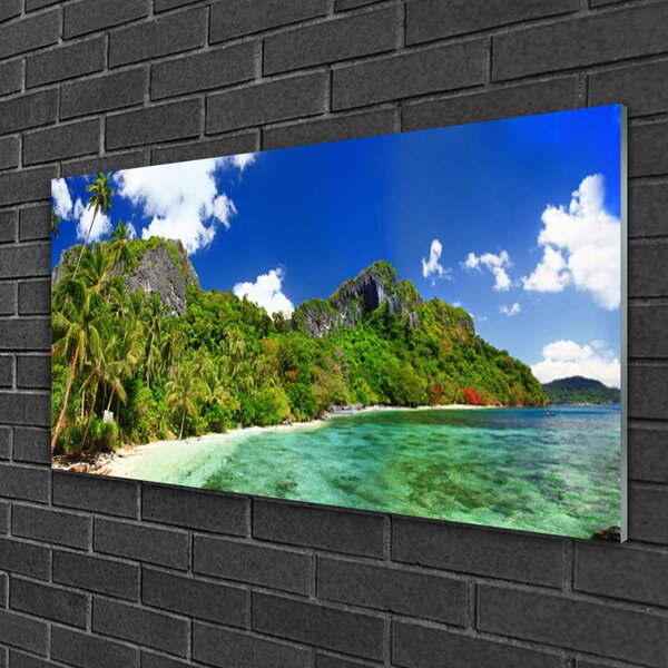 Quadro vetro Spiaggia Montagne Paesaggio 100x50 cm 2 appendini