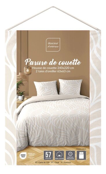 Set copripiumino e federa beige in cotone per letto matrimoniale/per letto esteso 3 pezzi 240x220 cm Morgane – douceur d'intérieur
