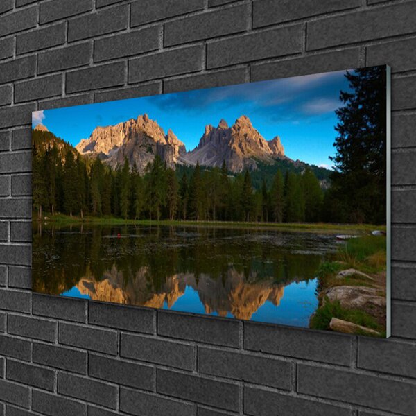 Quadro su vetro Paesaggio del lago della foresta 100x50 cm 2 appendini