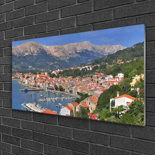 Quadro vetro Città Montagna Mare Paesaggio 100x50 cm 2 appendini