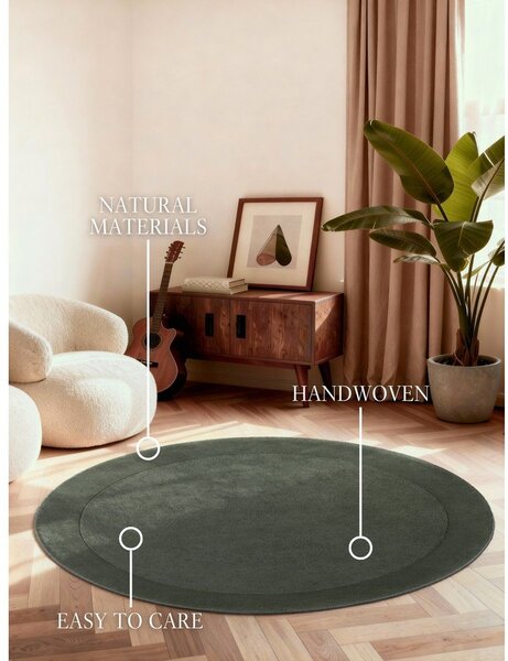 Tappeto rotondo verde scuro in misto lana tessuto a mano ø 200 cm Kivi – Villeroy&Boch
