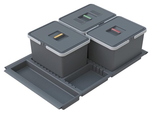 Elletipi Pattumiera Sottolavello Estraibile per Cassetto Cucina 3 Contenitori spazzatura 12+12+12 Litri in Plastica - PTC22 08050 7FC97 PPV Metropo