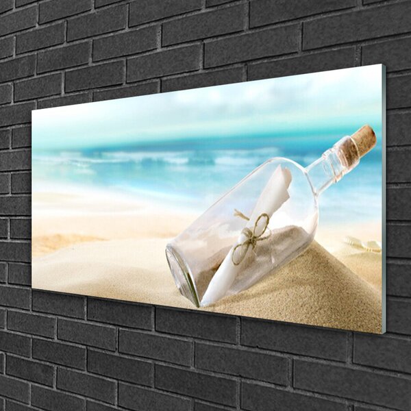 Quadro su vetro Bottiglia da spiaggia Lettera d'arte 100x50 cm 2 appendini