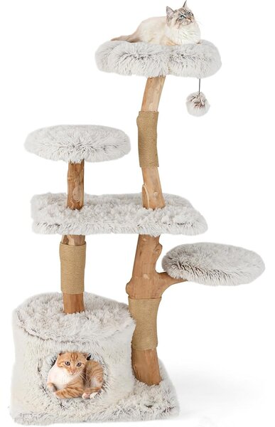 Costway Albero per gatti moderno alto 135 cm, Torre con posti per grattare e condo in legno per gatti