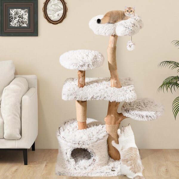 Costway Albero per gatti moderno alto 135 cm, Torre con posti per grattare e condo in legno per gatti