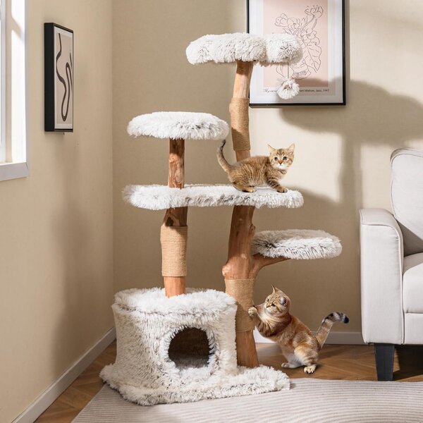 Costway Albero per gatti moderno alto 135 cm, Torre con posti per grattare e condo in legno per gatti