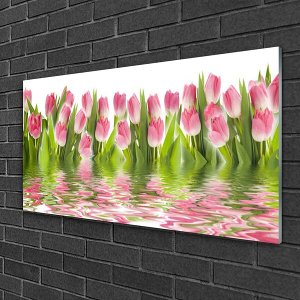 Quadro in vetro Tulipani Pianta Naturale 100x50 cm 2 appendini