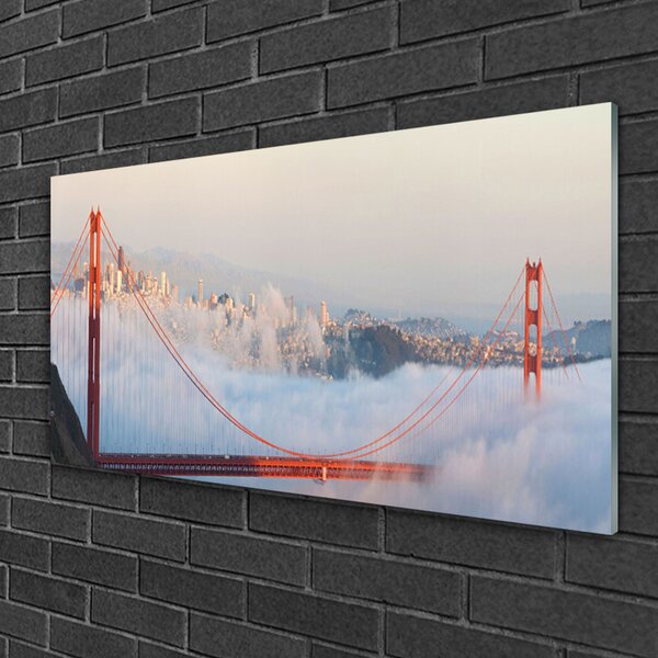Quadro in vetro Architettura cloud Bridge 100x50 cm 2 appendini