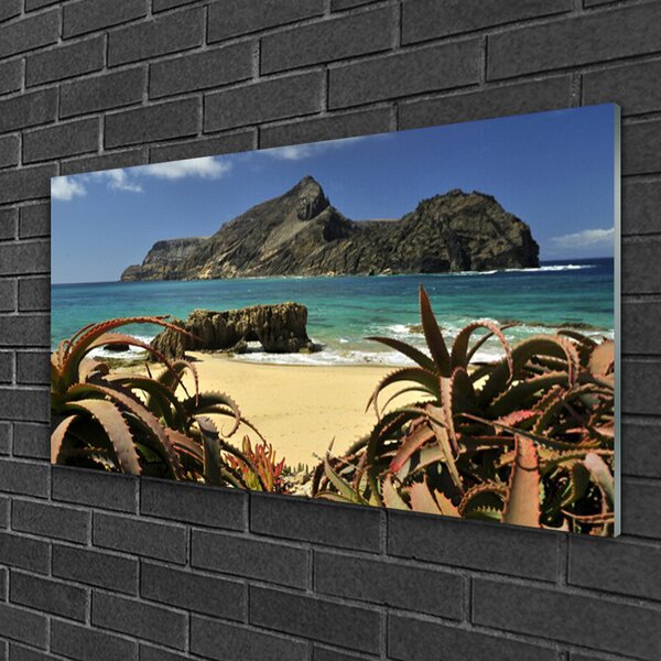 Quadro in vetro Spiaggia Mare Roccia Paesaggio 100x50 cm 2 appendini