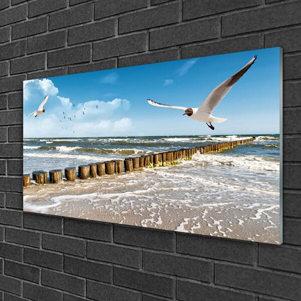Quadro in vetro Gabbiani Paesaggio marino 100x50 cm 2 appendini