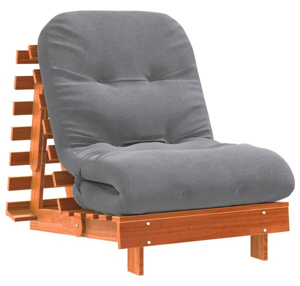 Divano Letto Futon con Materasso Marrone Cera 70x206x11cm Pino