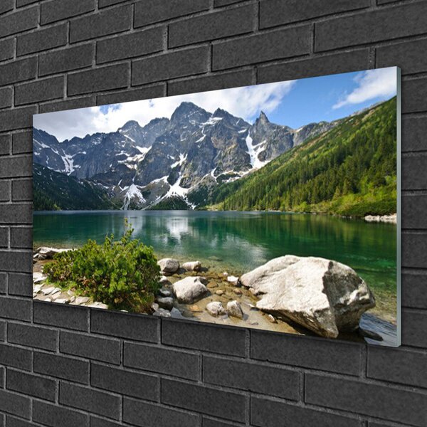 Quadro in vetro Paesaggio del lago di montagna 100x50 cm 2 appendini