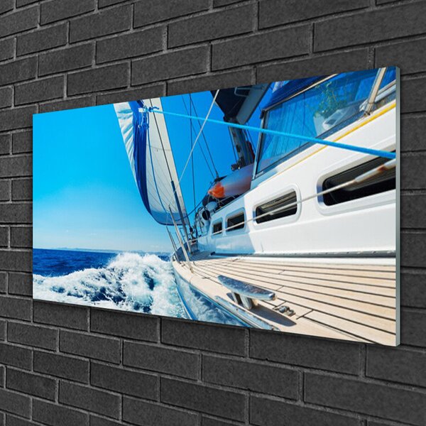 Quadro in vetro Barca Mare Paesaggio 100x50 cm 2 appendini