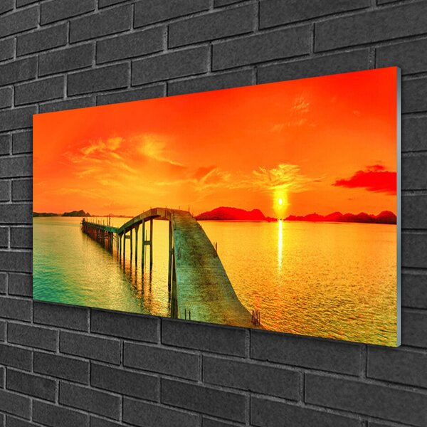 Quadro in vetro Architettura del mare a ponte 100x50 cm 2 appendini