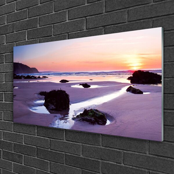 Quadro su vetro Paesaggio della spiaggia 100x50 cm 2 appendini