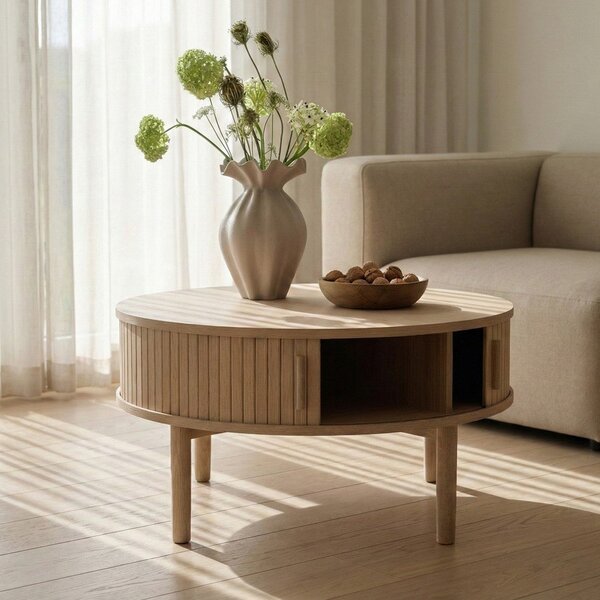 Tavolino da salotto rotondo colore naturale chiaro con effetto rovere ø 85 cm Meta – Unique Furniture