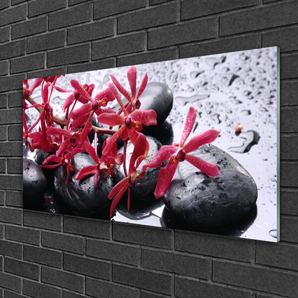 Quadro in vetro Pietre di fiori d'arte 100x50 cm 2 appendini