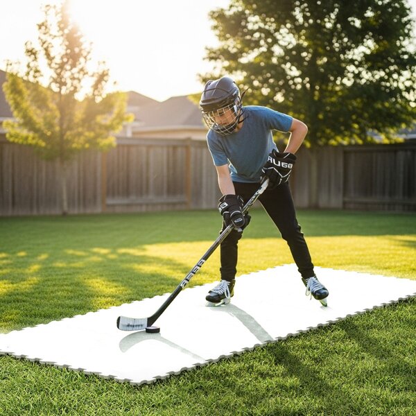Costway Tavola di ghiaccio artificiale per tiro da hockey pista di ghiaccio, Piastrelle per pavimenti da hockey per allenamento Bianco