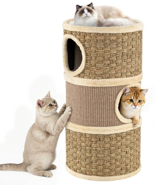 Costway Condominio per gatti a 3 piani con tappetino tiragraffi in sisal, Casa da gioco moderna per gatti da interno