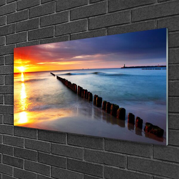 Quadro vetro Paesaggio del sole del mare 100x50 cm 2 appendini