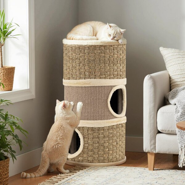 Costway Condominio per gatti a 3 piani con tappetino tiragraffi in sisal, Casa da gioco moderna per gatti da interno