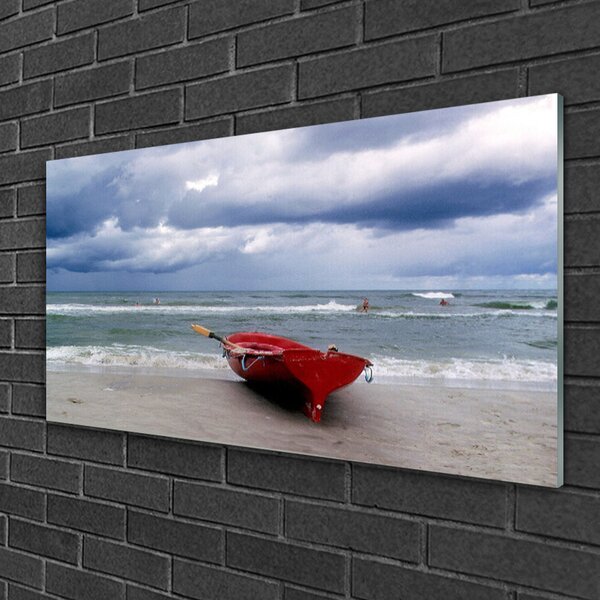 Quadro in vetro Barca Spiaggia Mare Paesaggio 100x50 cm 2 appendini