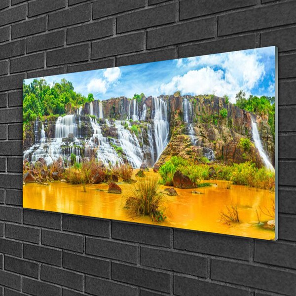 Quadro vetro Cascata Albero Natura 100x50 cm 2 appendini