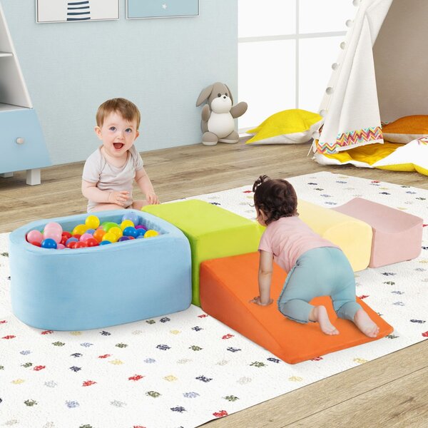 Costway Set di 5 blocchi di schiuma di blocchi giganti con piscina di palline, Grandi blocchi per giocare palline non incluse Colorato