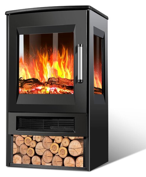 Ikodm, caminetto elettrico da 900/1800 W, caminetto elettrico da pavimento con telecomando, termostato, timer e 8 colori di fiamma, colore nero