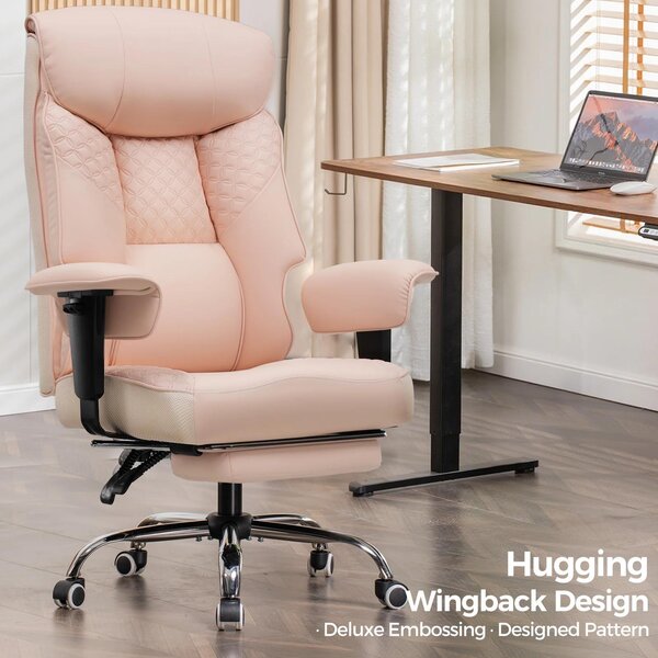 Sedia da gaming CH810 - Sedia da ufficio ergonomica - Portata fino a 180 kg - Cuscino di seduta 3D - Poggiapiedi regolabile - Regolabile in altezza - Rivestimento in pelle - Girevole con rotelle - Rosa