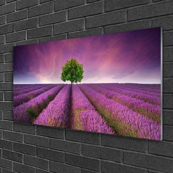 Quadro di vetro Prato Albero Natura 100x50 cm 2 appendini