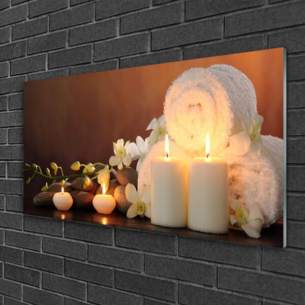 Quadro di vetro Candele per vasca da bagno Arte 100x50 cm 2 appendini