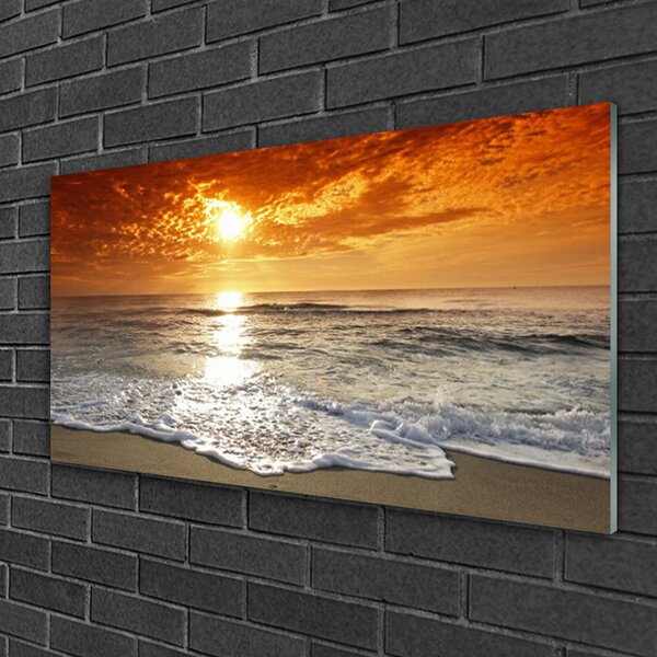 Quadro di vetro Paesaggio del sole del mare 100x50 cm 2 appendini
