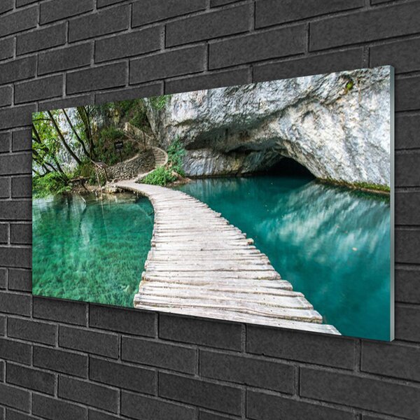 Quadro su vetro Architettura di Bridge Lake 100x50 cm 2 appendini
