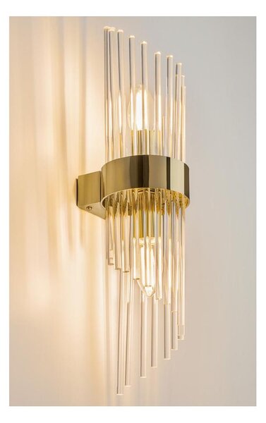 FRAME APPLIQUE CLASSICA IN VETRO TRASPARENTE RIGATO E METALLO ORO LAMPADINE ATTACCO E14