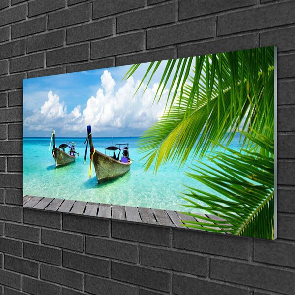 Quadro in vetro Barche Mare Paesaggio 100x50 cm 2 appendini